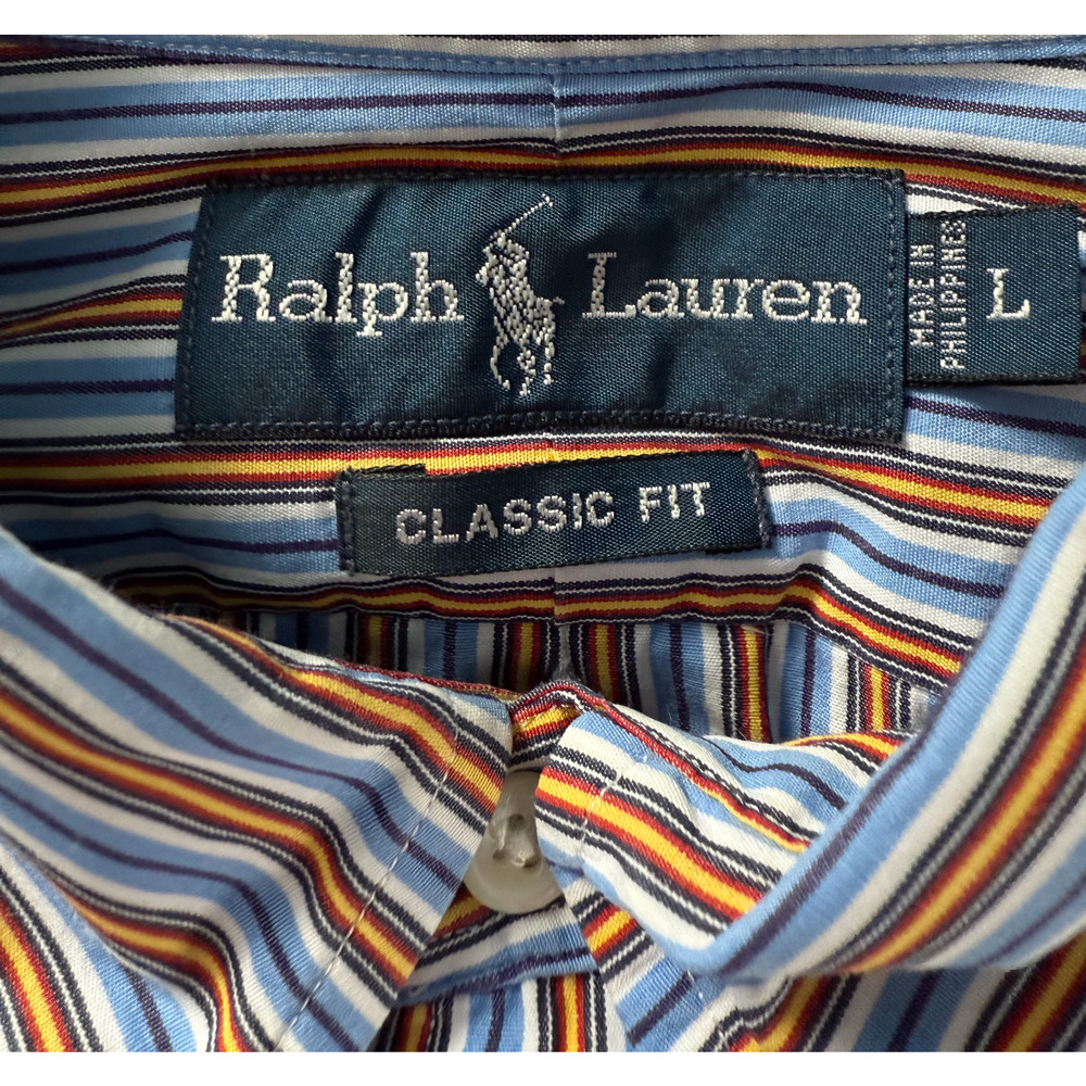Ralph Lauren Shirt Mens Size L Classic Fit Multicolor Stripe Button Down Collar - Picture 2 of 10